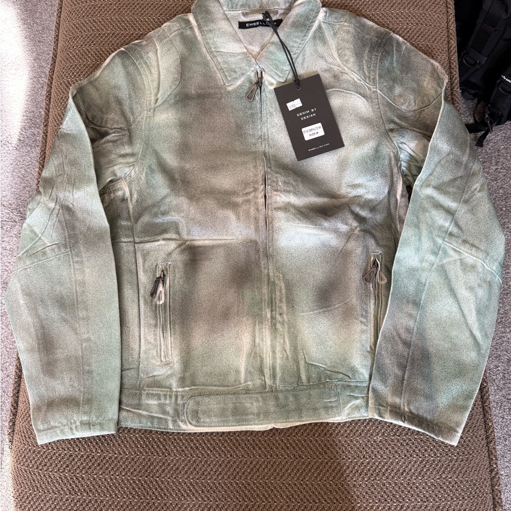 Men's Green Waxed Denim Trucker Jacket Sz Medium